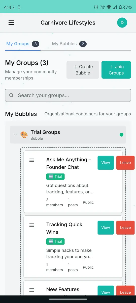 Community groups inside the app