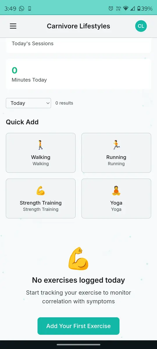 Exercise quick-add