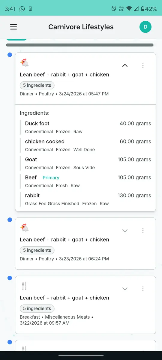 Detailed meal logging
