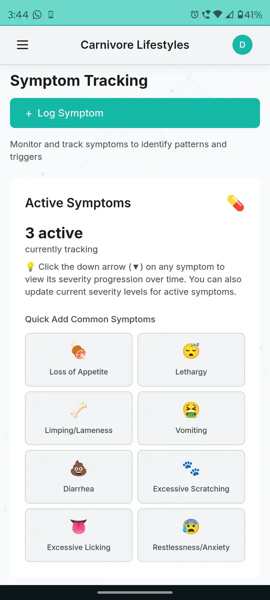 Symptom quick-add